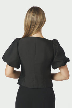 Anela Mandarin Dull Satin Blouse - Black