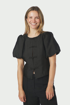 Anela Mandarin Dull Satin Blouse - Black
