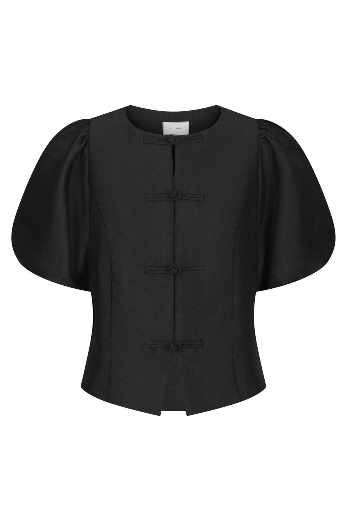 Anela Mandarin Dull Satin Blouse - Black