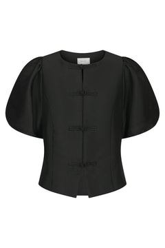 Anela Mandarin Dull Satin Blouse - Black