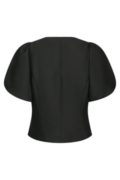 Anela Mandarin Dull Satin Blouse - Black