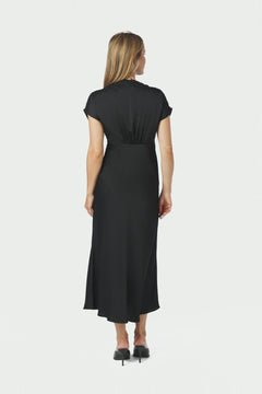 Clarita Drapy Sateen Dress - Black