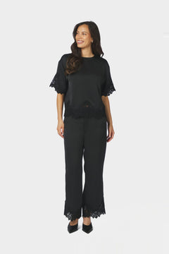 Emery Heavy Sateen Lace Pants - Black