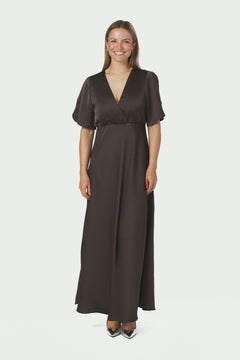 Zelina Heavy Sateen Dress - Dark Brown