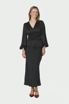 Pascal Drapy Satin Blouse - Black