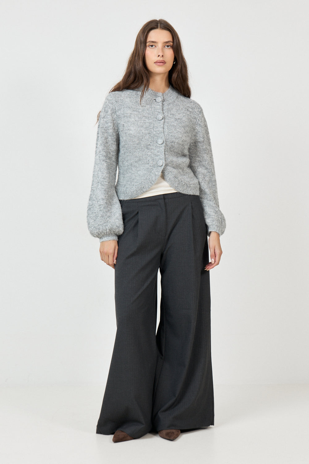 Gio Fluffy Knit Cardigan - Grey Melange