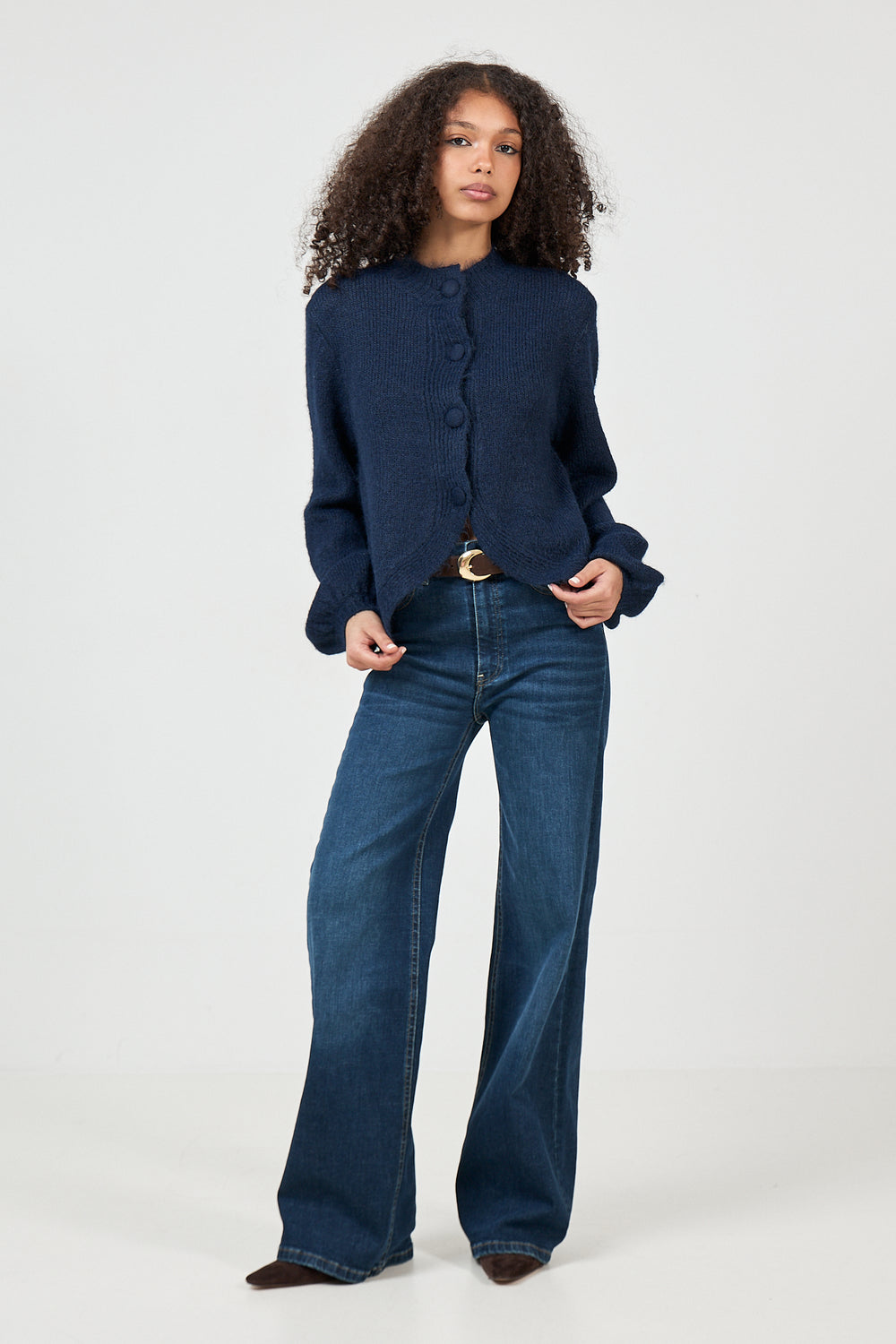 Gio Fluffy Knit Cardigan - Navy