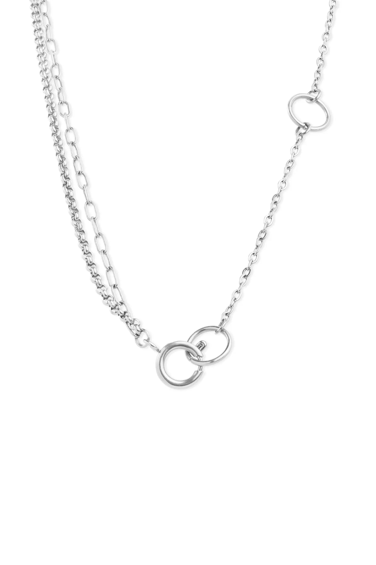 Onyx Layered Chain Necklace - Silver