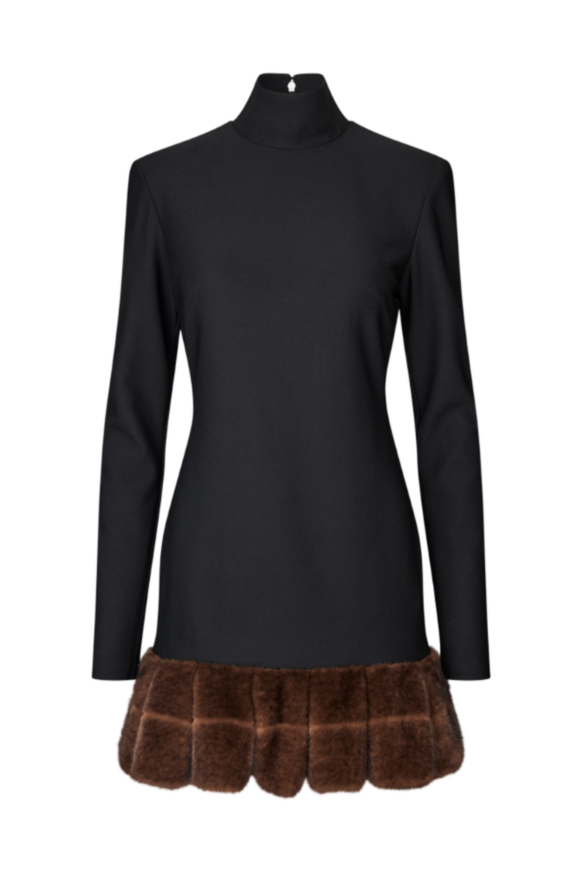 Ls Faux Fur Trim Dress - Black