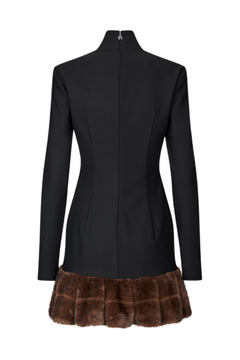 Ls Faux Fur Trim Dress - Black