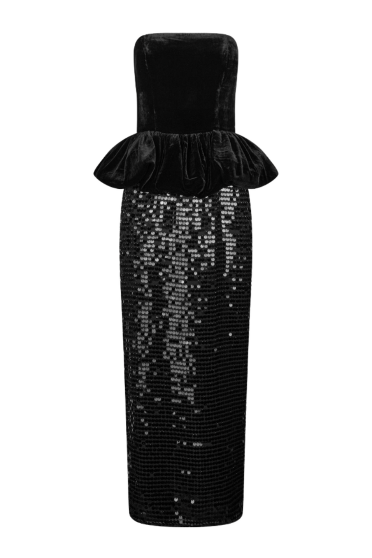 Sequins Maxi Peplum Dress - Black