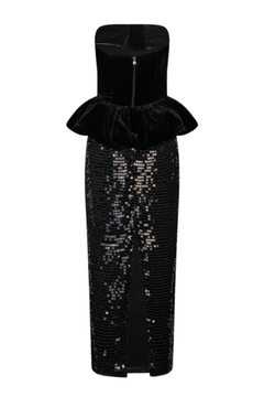 Sequins Maxi Peplum Dress - Black