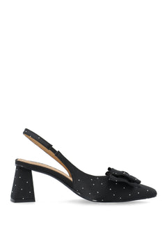 Biamaralyn Slingback Bow Rhinestone Satin - Black