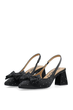 Biamaralyn Slingback Bow Rhinestone Satin - Black