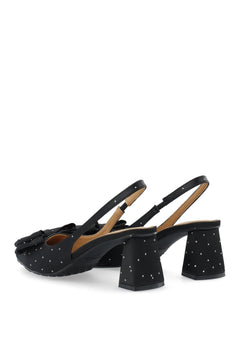 Biamaralyn Slingback Bow Rhinestone Satin - Black