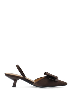 Biakristin Kitten Heel Bow Slingback Satin - Brown