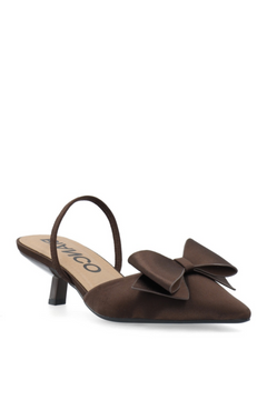Biakristin Kitten Heel Bow Slingback Satin - Brown