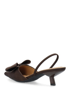 Biakristin Kitten Heel Bow Slingback Satin - Brown