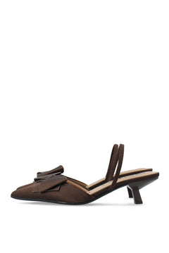 Biakristin Kitten Heel Bow Slingback Satin - Brown