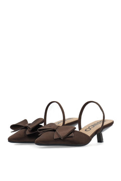 Biakristin Kitten Heel Bow Slingback Satin - Brown