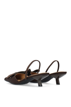 Biakristin Kitten Heel Bow Slingback Satin - Brown