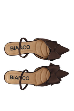 Biakristin Kitten Heel Bow Slingback Satin - Brown