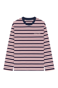 Signature Logo Easy Longsleeve - Navy Red Striped