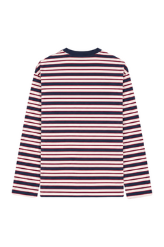 Signature Logo Easy Longsleeve - Navy Red Striped