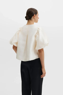 Cleo Puff-Sleeve Satin Blouse - Ivory