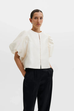 Cleo Puff-Sleeve Satin Blouse - Ivory
