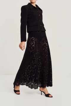Lace Velvet Skirt - Black