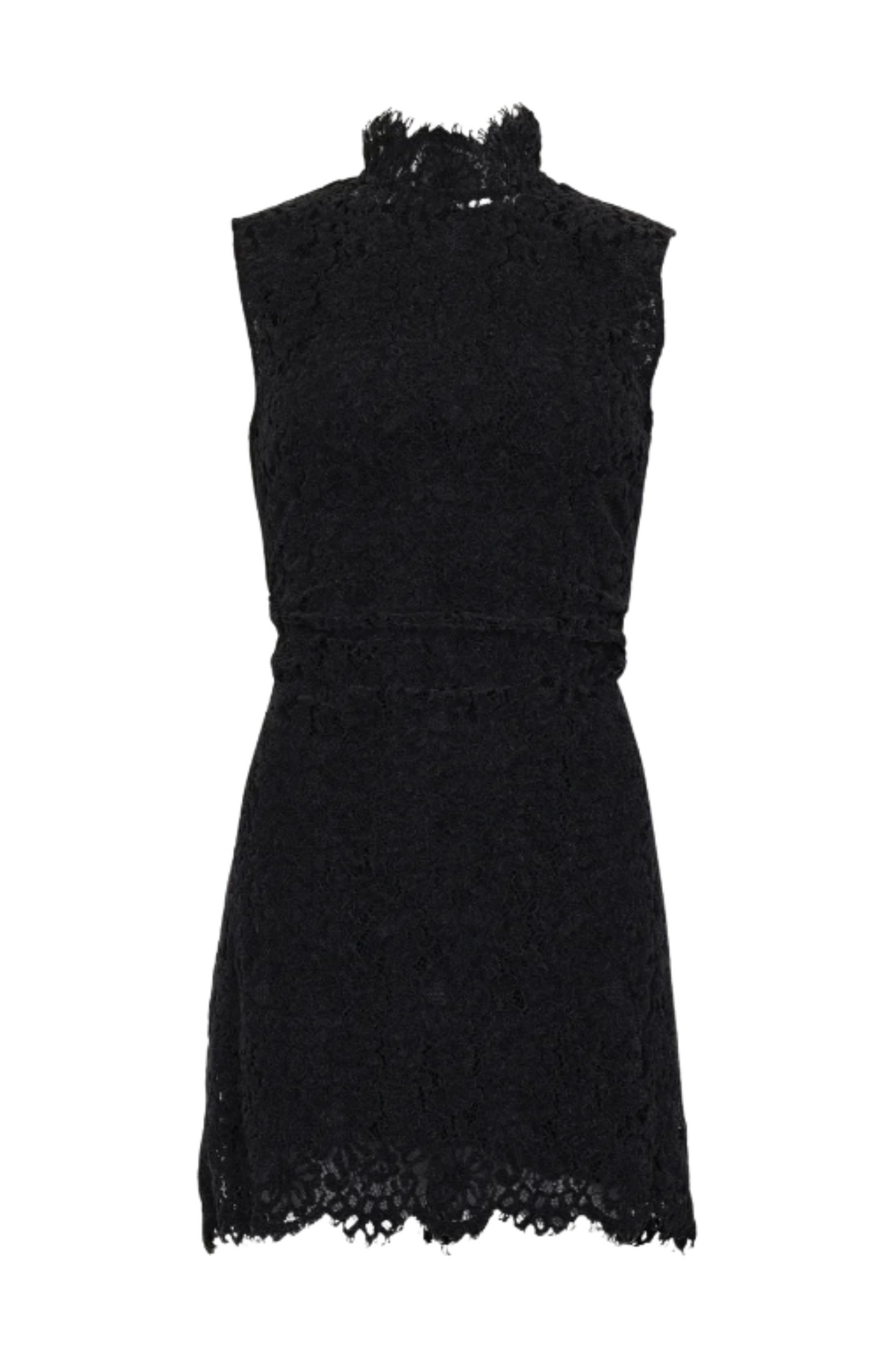 Lace Velvet Mini Dress - Black
