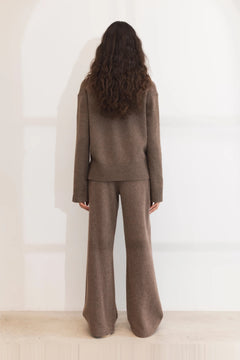 Talia Knit Trouser - Dark Taupe Melange