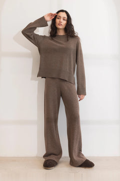 Talia Knit Trouser - Dark Taupe Melange
