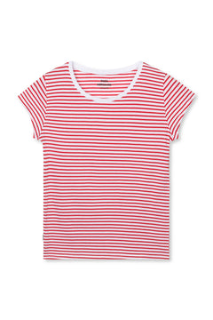 Fine Jersey Stripe Teasy Tee Fav - Goji Berry/Brilliant White