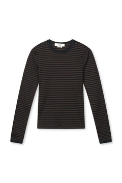 Grace Jersey Stripe Camille Tee Ls - Black/Turkish Coffee