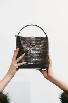 Monogram Leather Bucket Bag - Dark Brown Croco