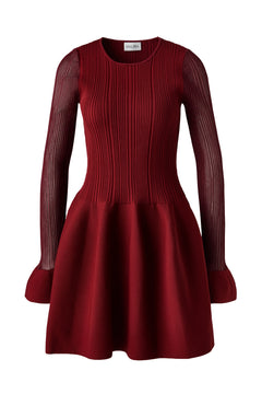 Elona Voluminous Skirt Knitted Mini Dress - Ruby