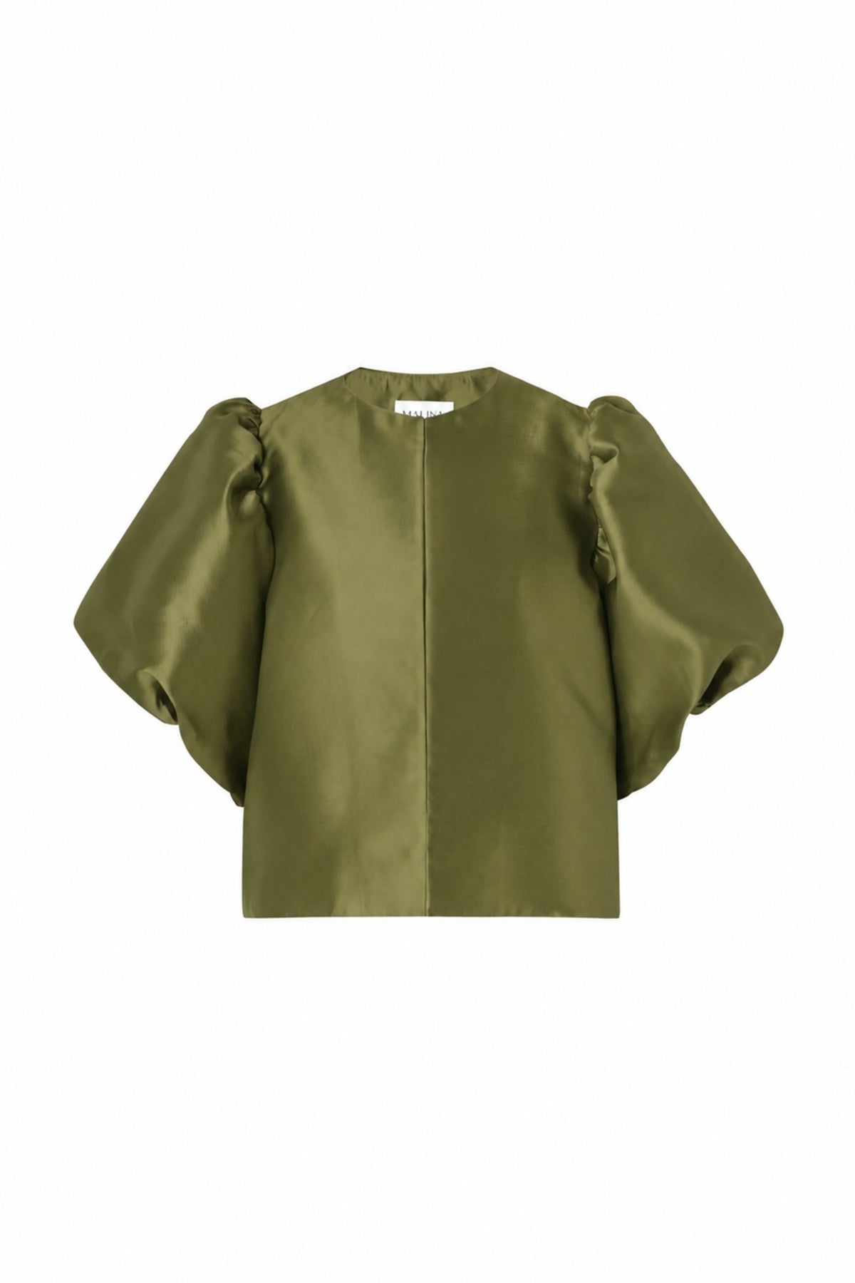 Cleo Puff-Sleeve Satin Blouse - Moss Green