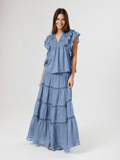 Jayla S Voile Top - Smoke Blue