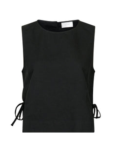 Svetlana Linen Top - Black