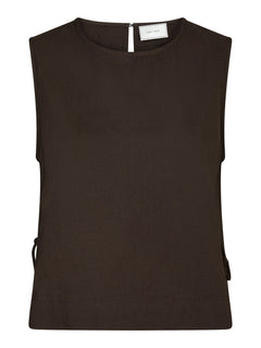 Svetlana Linen Top - Dark Brown