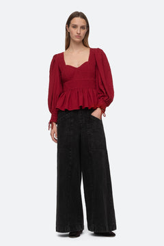 Regina Seersucker L/Slv Top - Red