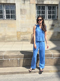 Siona Linen Top - Dusty Blue