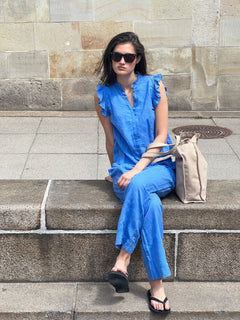 Siona Linen Top - Dusty Blue