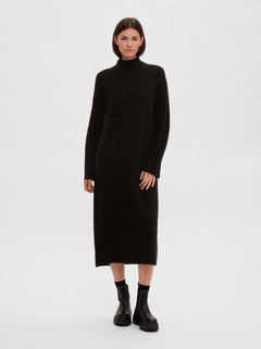 Maline LS Knit Dress High Neck - Black