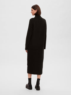 Maline LS Knit Dress High Neck - Black