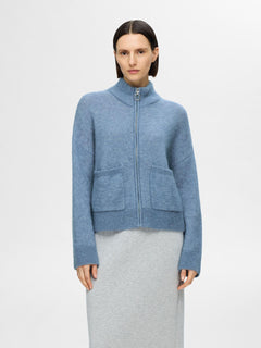 Sia Ras Ls Knit Zipper Cardigan - Endless Sky Melange