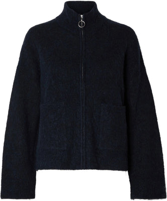 Sia Ras Ls Knit Zipper Cardigan - Dark Sapphire Melange