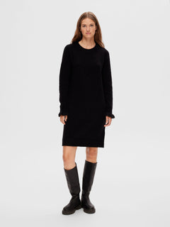 Sia Ras Frill LS Knit Dress - Black